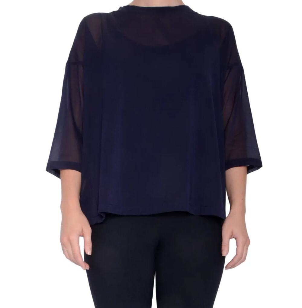 NWT Elaine Kim Savannah Top Chiffon Overlay ONLY Midnight Blue Size Small